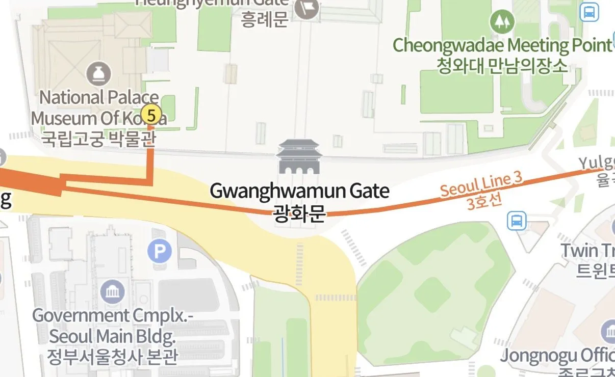 Map around Gwanghwamun, central Seoul